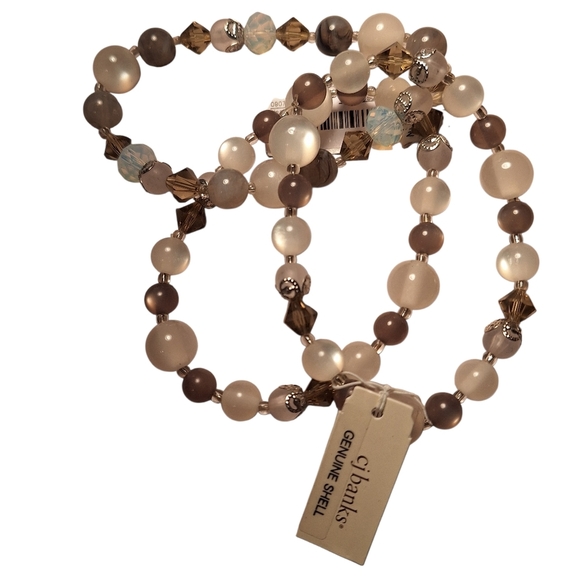 CJ Banks Jewelry - 3 CJ Banks Shell Beaded Bracelets Stretchy Neutrals NWT Stretchy Whimsical Layer
